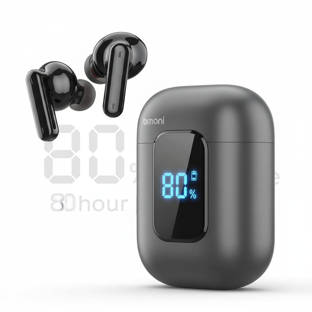 bmani Ear Buds Wireless Earbuds Bluetooth Headphones with 80H Playtime LED Display Case