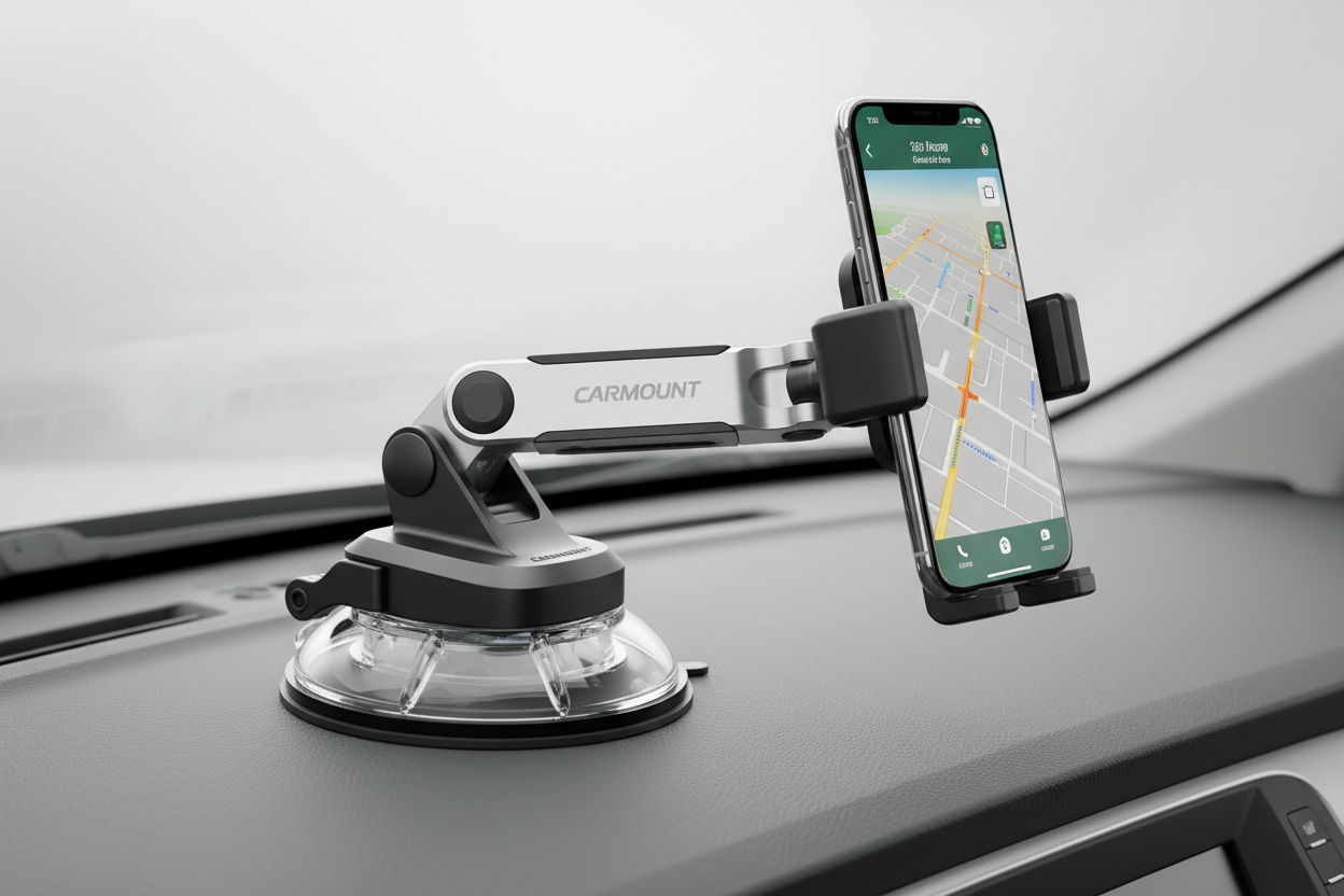 CARMOUNT Clutch-X One -- Upgraded Vacuum Phone Mount Suction Cup Car Phone Holder for iPhone