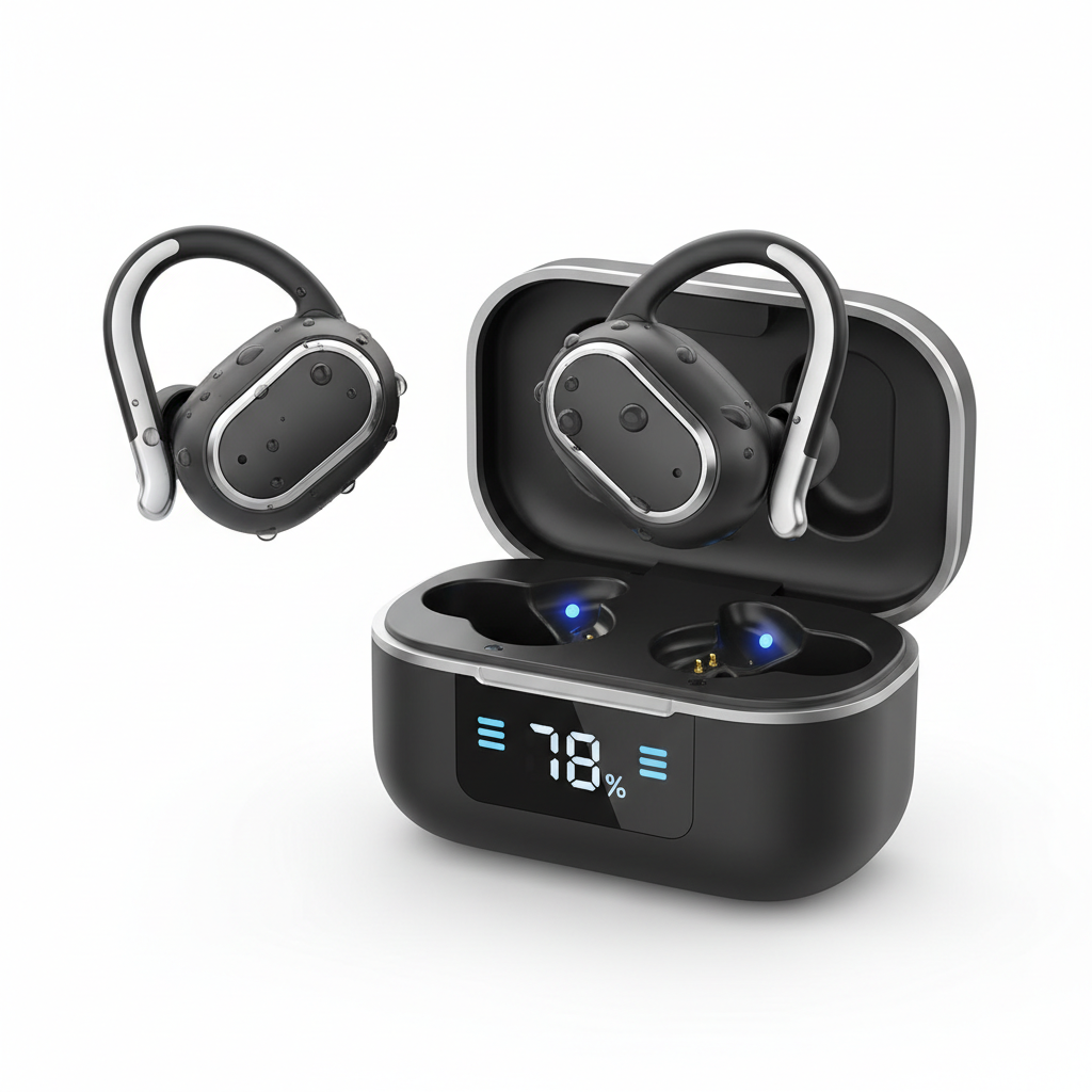 Ear Buds Active Noise Cancelling Wireless Earbuds Live Ai Translation Bluetooth Headphones Waterproof LED Battery Display Stereo Bass Earphones with Earhooks Microphone Stereo Bass for Android Phone