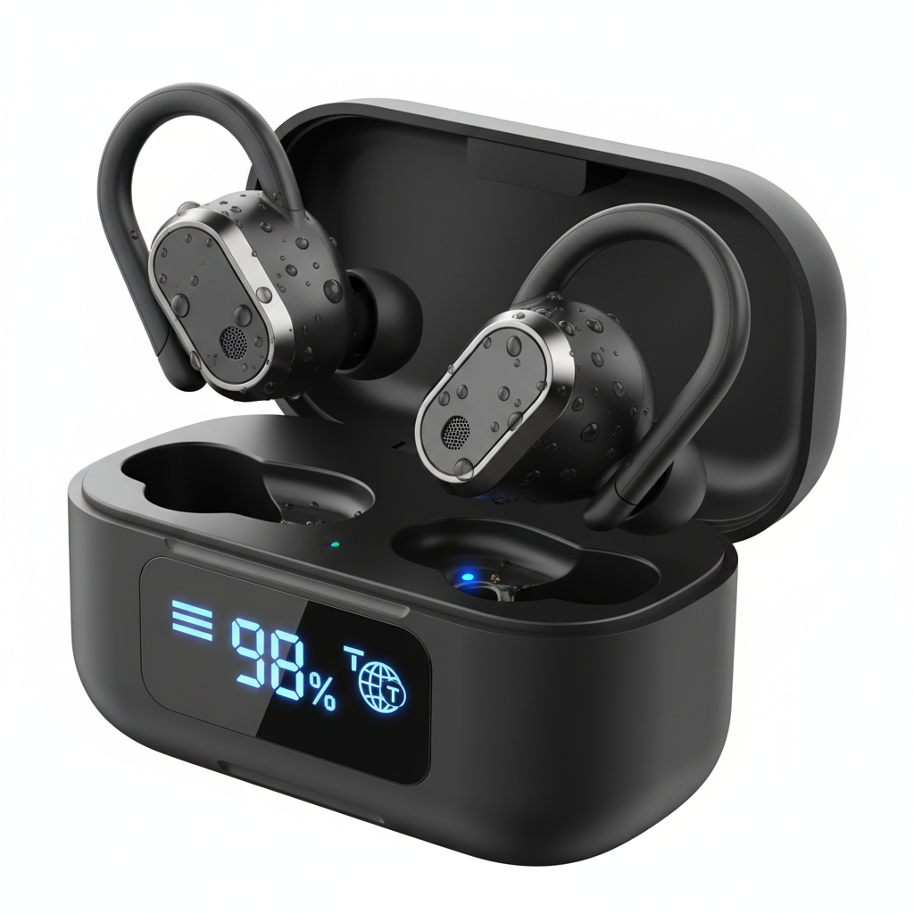 Ear Buds Active Noise Cancelling Wireless Earbuds Live Ai Translation Bluetooth Headphones Waterproof LED Battery Display Stereo Bass Earphones with Earhooks Microphone Stereo Bass for Android Phone