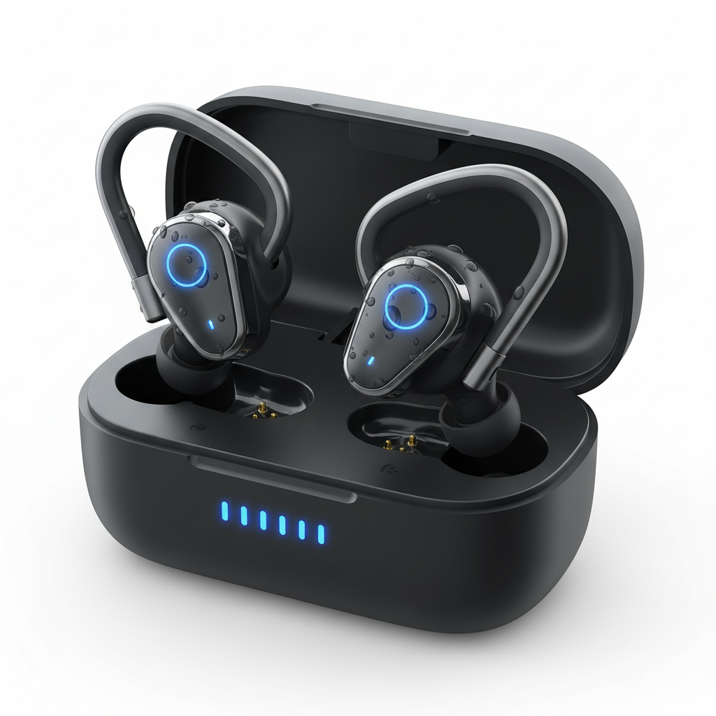 Ear Buds Active Noise Cancelling Wireless Earbuds Live Ai Translation Bluetooth Headphones Waterproof LED Battery Display Stereo Bass Earphones with Earhooks Microphone Stereo Bass for Android Phone