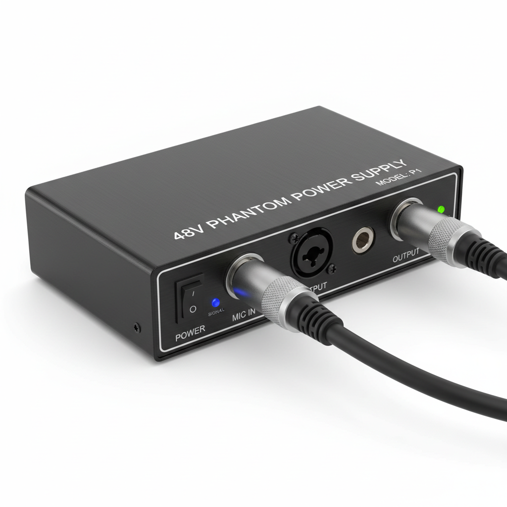 GZSHUNLI 1-Channel 48V Phantom Power Supply with XLR 3 Pin Microphone Cable for Condenser Microphone Music Recording Equipment