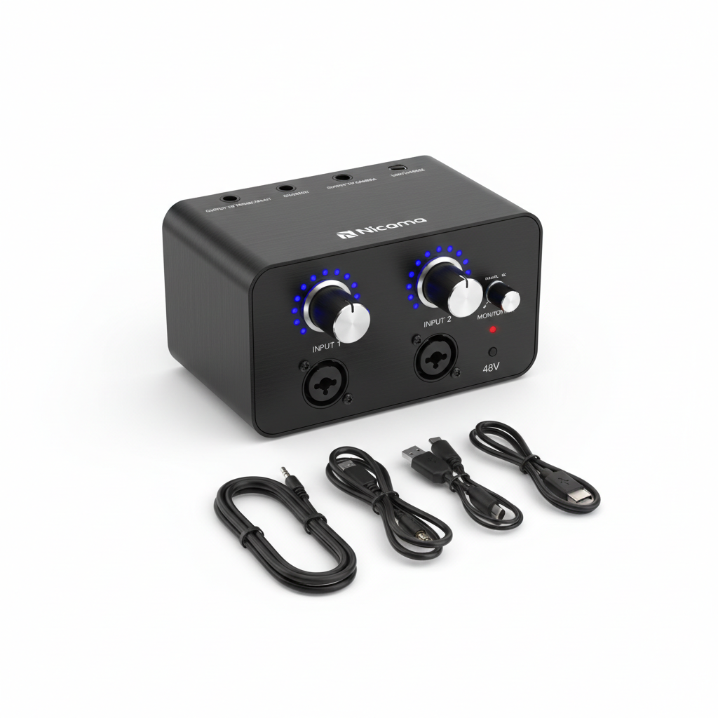 Nicama Microphone Preamp with 48V Phantom Power Supply for iPhone iPad DSLR Camera