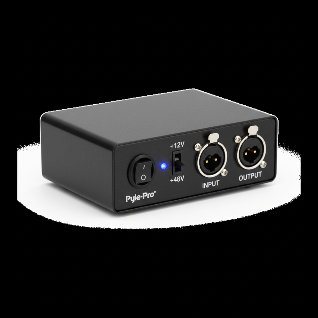 PYLE-PRO Universal Compact Phantom Power Supply - Selectable +12 / +48 Volt Regulated Single Channel Home Condenser Microphone Power Supply Box