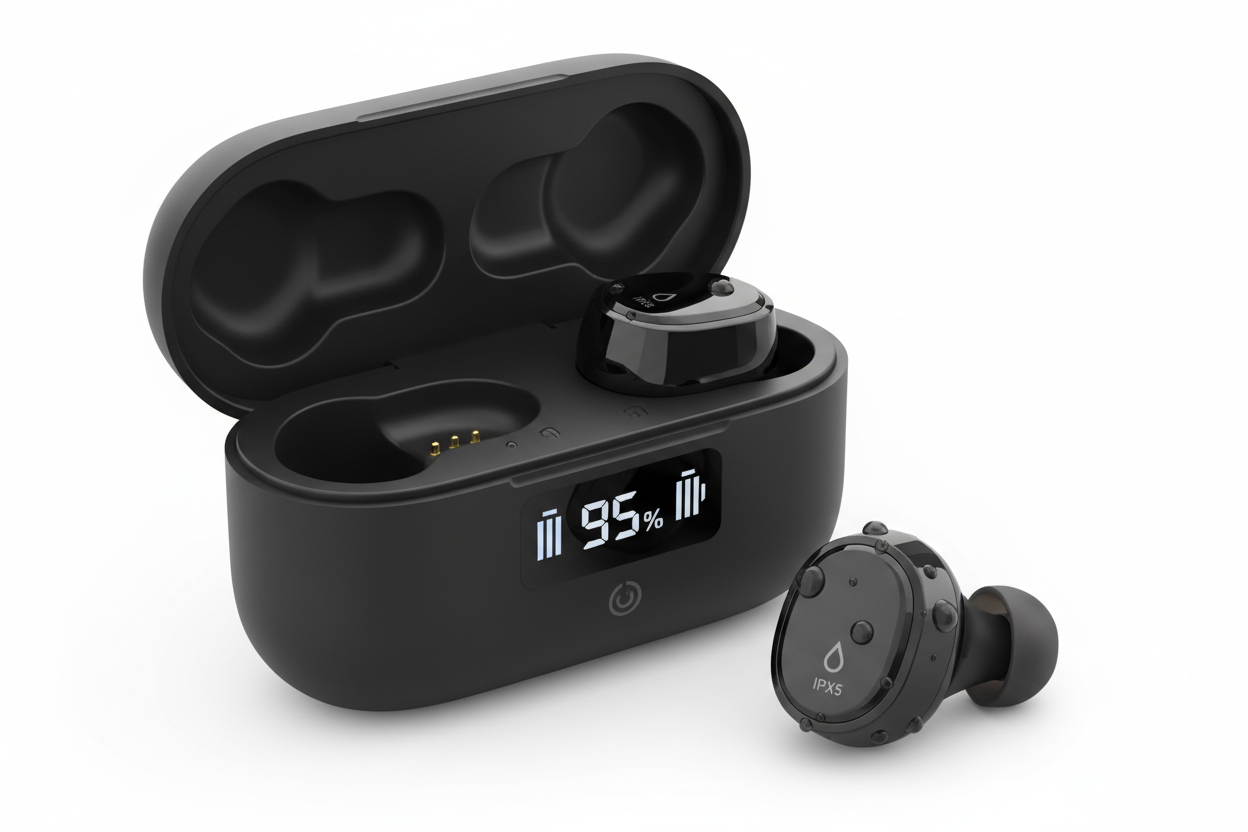 TAGRY Bluetooth Headphones True Wireless Earbuds 60H Playback LED Power Display Earphones with Wireless Charging Case IPX5 Waterproof in-Ear Ear buds with Mic for TV Smart Phone Laptop Computer Sports