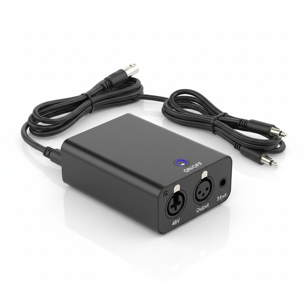 TKOWTB Phantom Power Adapter Microphone System Audio Mixer for Condenser Mic 48V XLR Mic Adapter 3.5mm Black