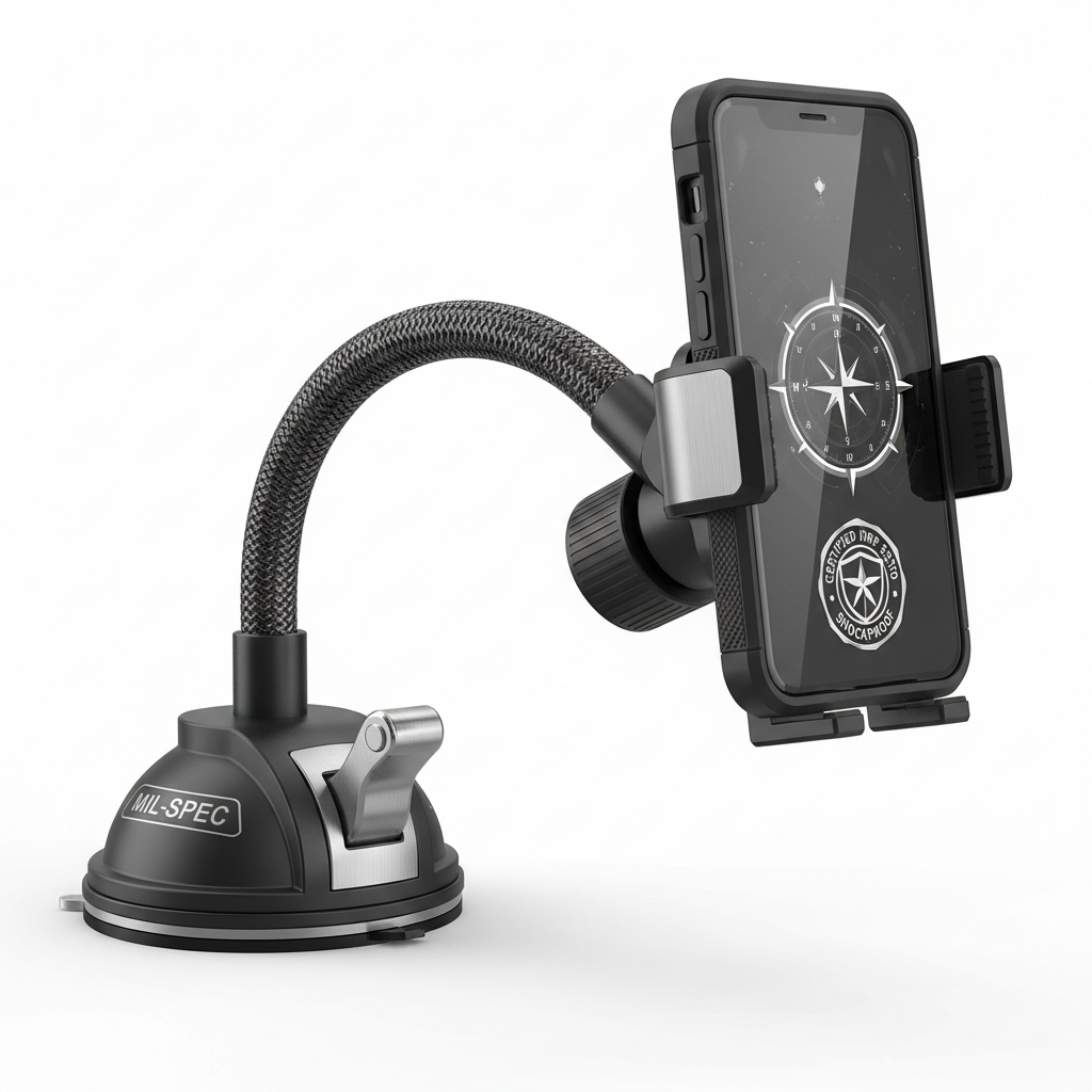 [True Military-Grade] HTU Car Phone Holder¡¾Safety Certs & No Smell¡¿Cell Phone Holder for Car Mount for Dashboard Windshield Air Vent Long Arm Thick Case